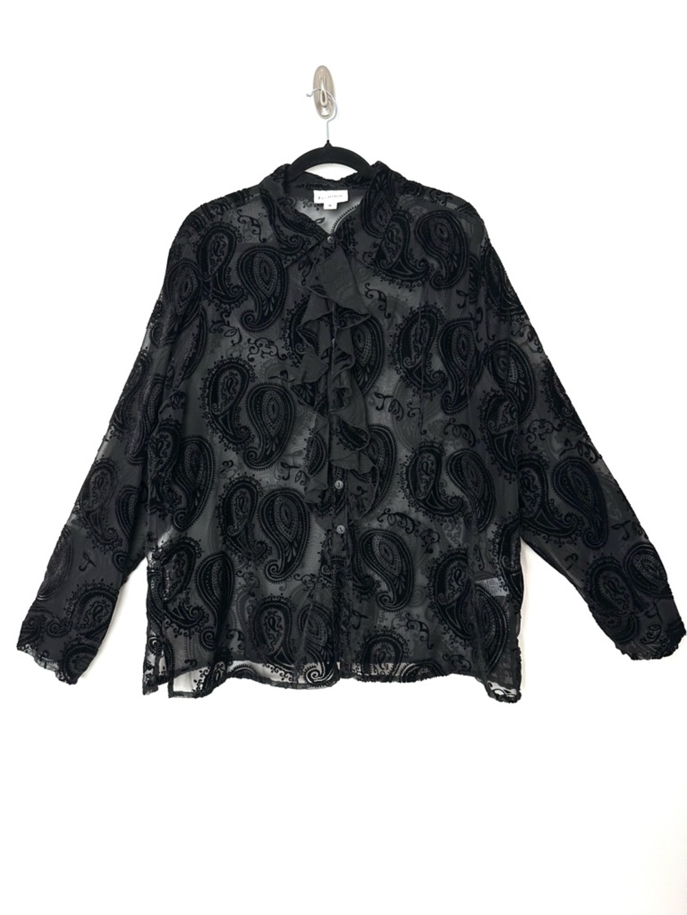 Whimsigoth Black Velvet Burnout Paisley Blouse Cascade Collar Piratecore Witchy